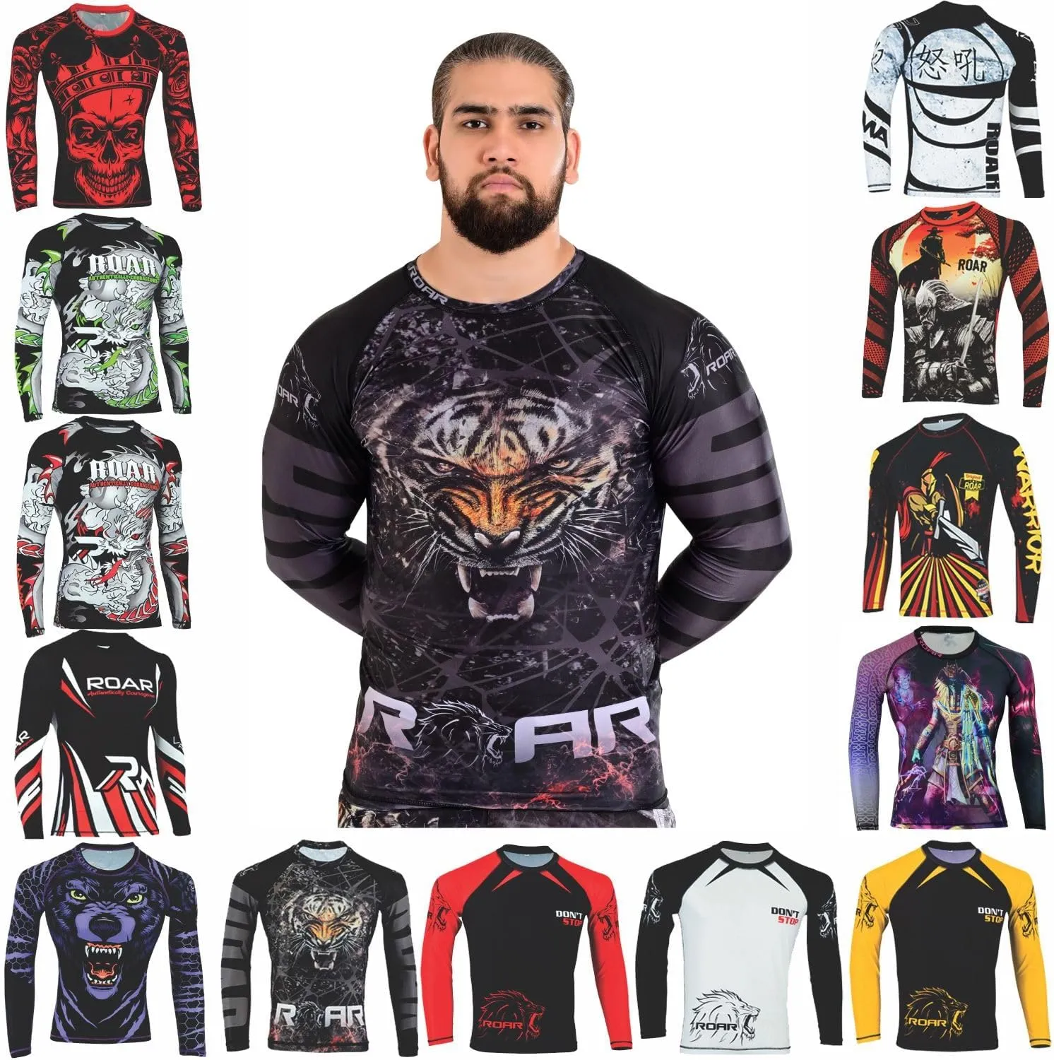 ROAR-INT Rash Guards Swim Shirt, UPF 50  Hiking, Fishing, MMA, Yoga, Athletic, Compression Shirt, Rash Guard for Men