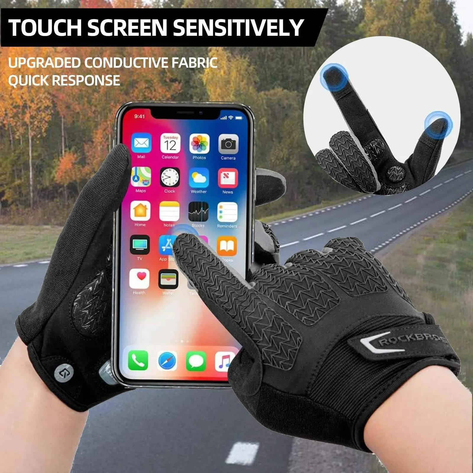 ROCKBROS Winter Cycling Windproof Anti-Slip Thermal Bike Gloves for Cycling,Biking,Running
