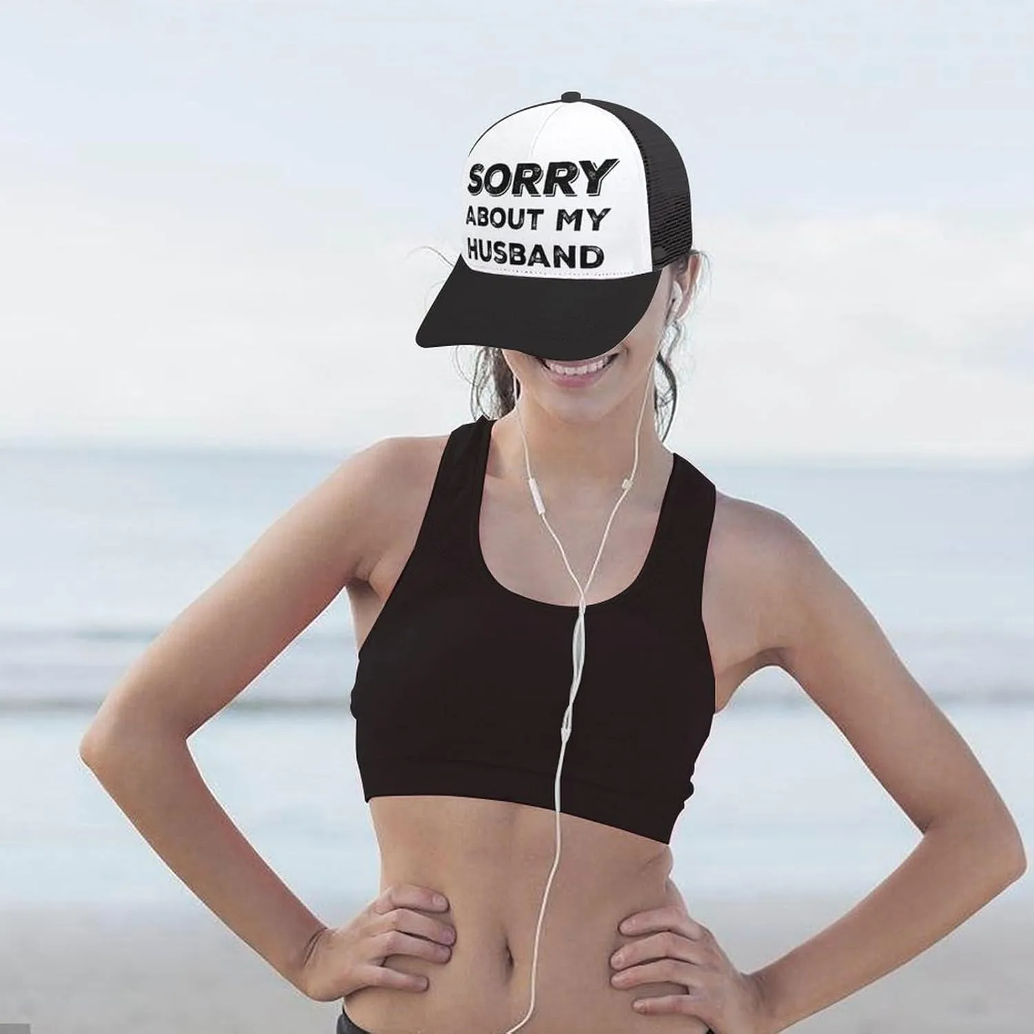Sorry About My Husband Trucker Hat Women Funny Mesh Cap for Summer