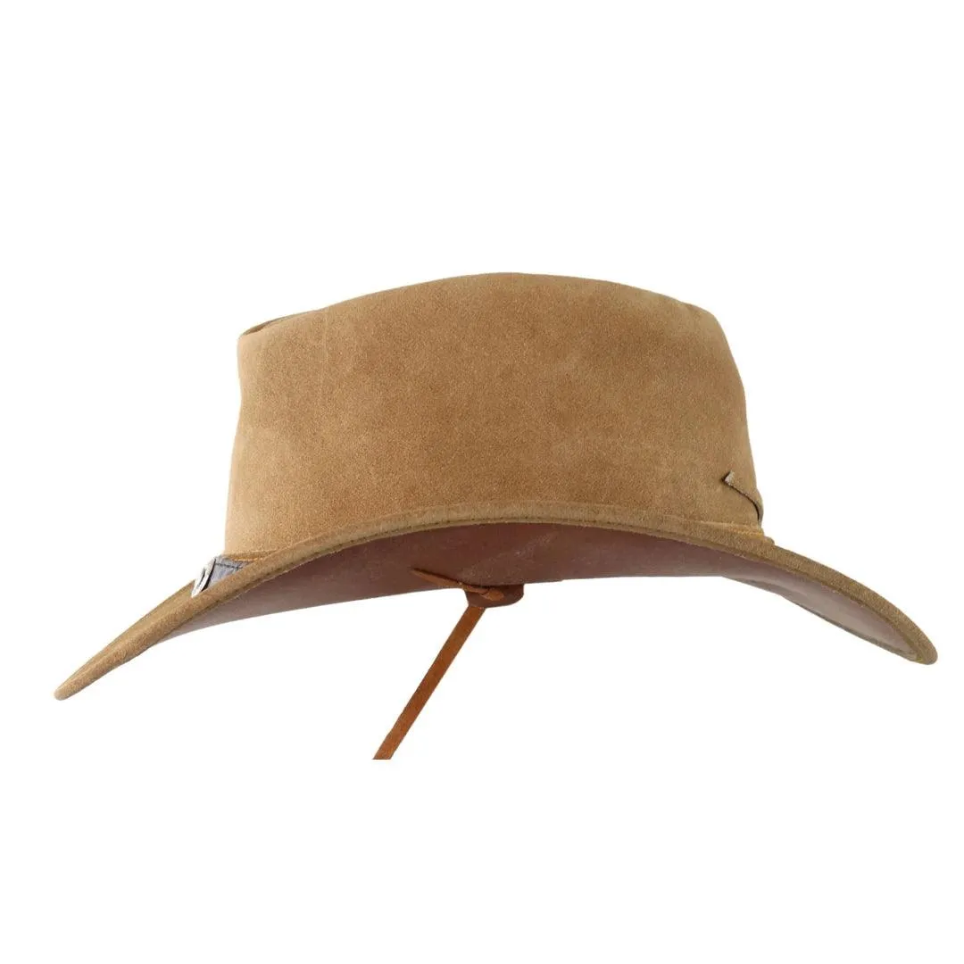 Unisex Suede Leather Outback Aussie Wide Brim Hat Western Cowboy