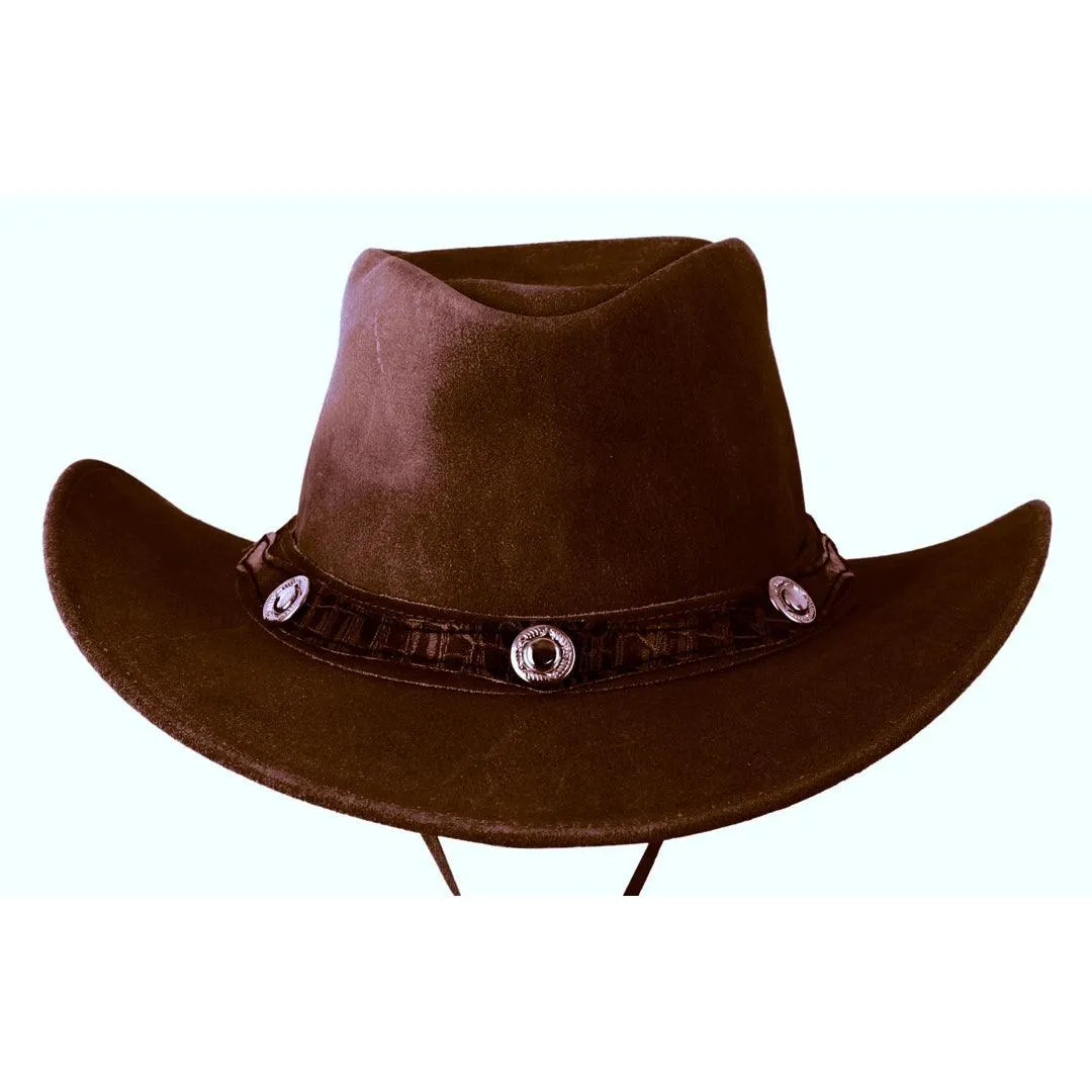 Unisex Suede Leather Outback Aussie Wide Brim Hat Western Cowboy