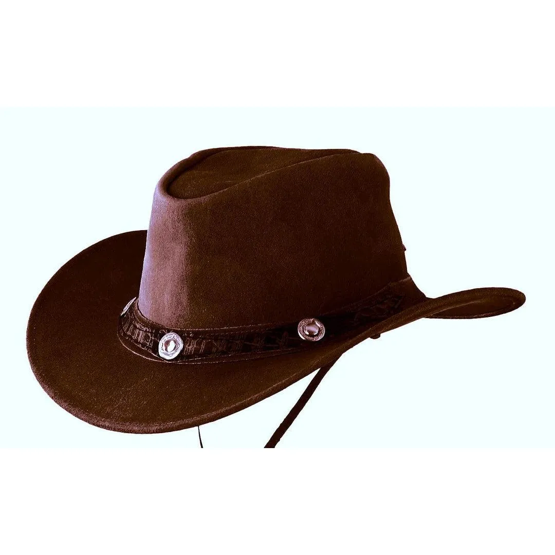 Unisex Suede Leather Outback Aussie Wide Brim Hat Western Cowboy