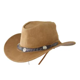 Unisex Suede Leather Outback Aussie Wide Brim Hat Western Cowboy