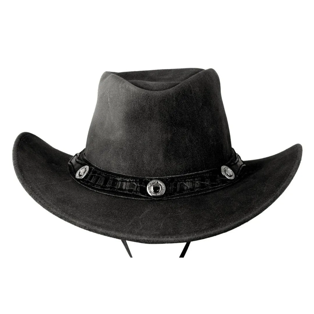Unisex Suede Leather Outback Aussie Wide Brim Hat Western Cowboy