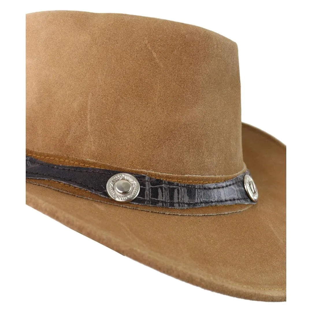 Unisex Suede Leather Outback Aussie Wide Brim Hat Western Cowboy