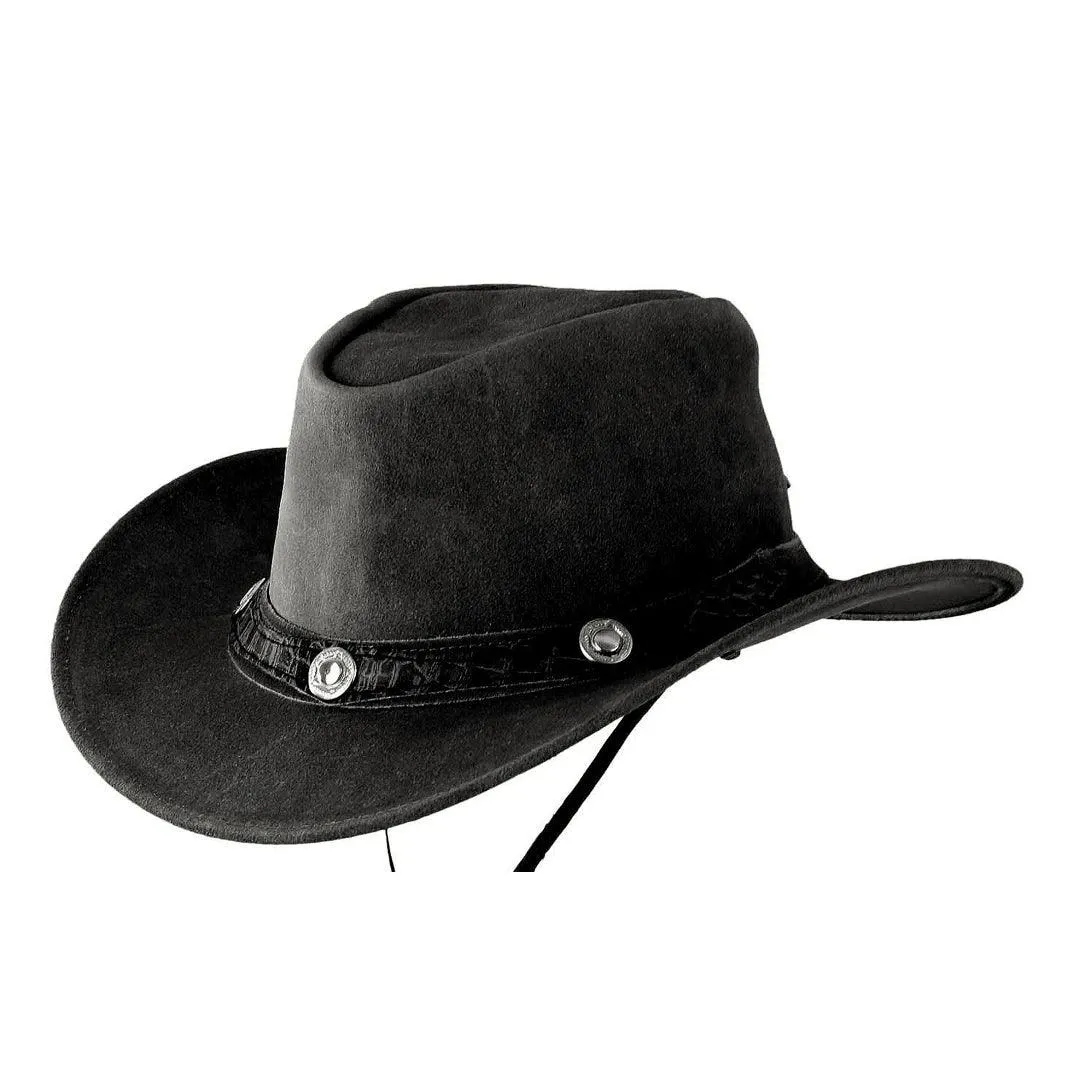 Unisex Suede Leather Outback Aussie Wide Brim Hat Western Cowboy