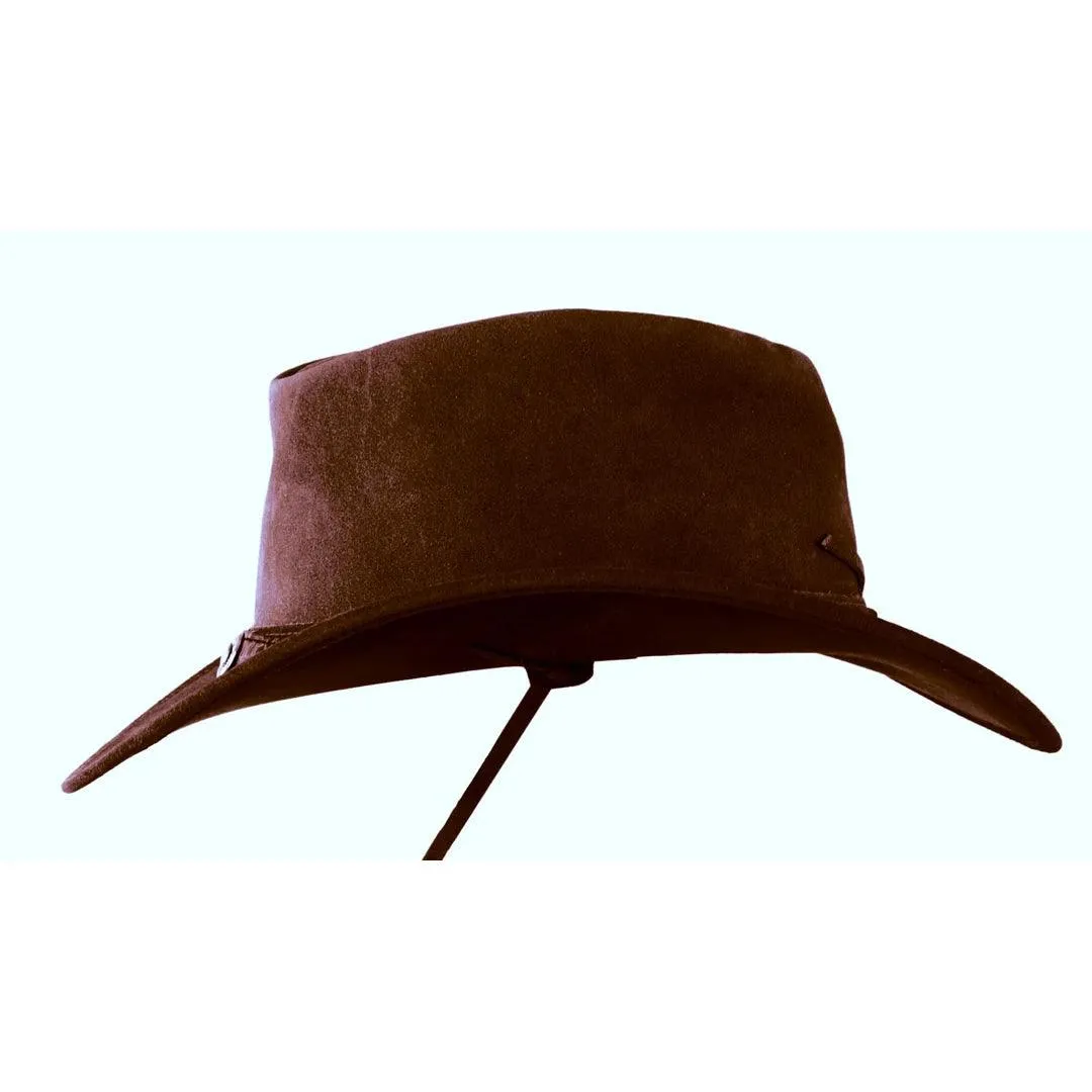 Unisex Suede Leather Outback Aussie Wide Brim Hat Western Cowboy