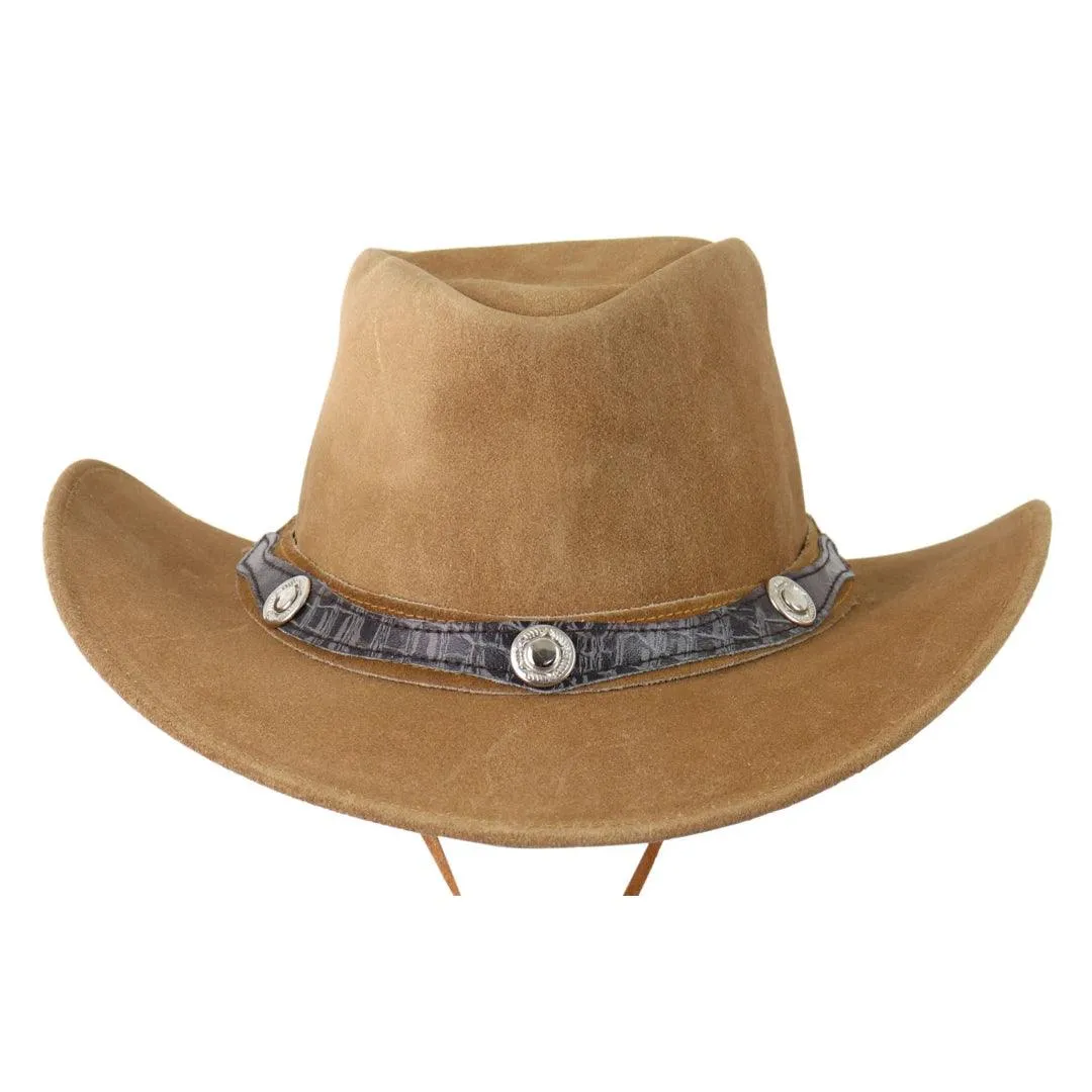 Unisex Suede Leather Outback Aussie Wide Brim Hat Western Cowboy