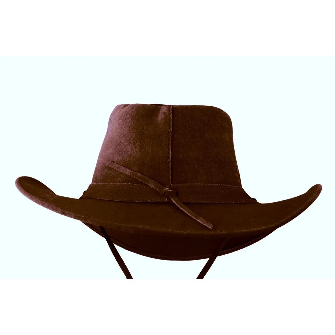 Unisex Suede Leather Outback Aussie Wide Brim Hat Western Cowboy