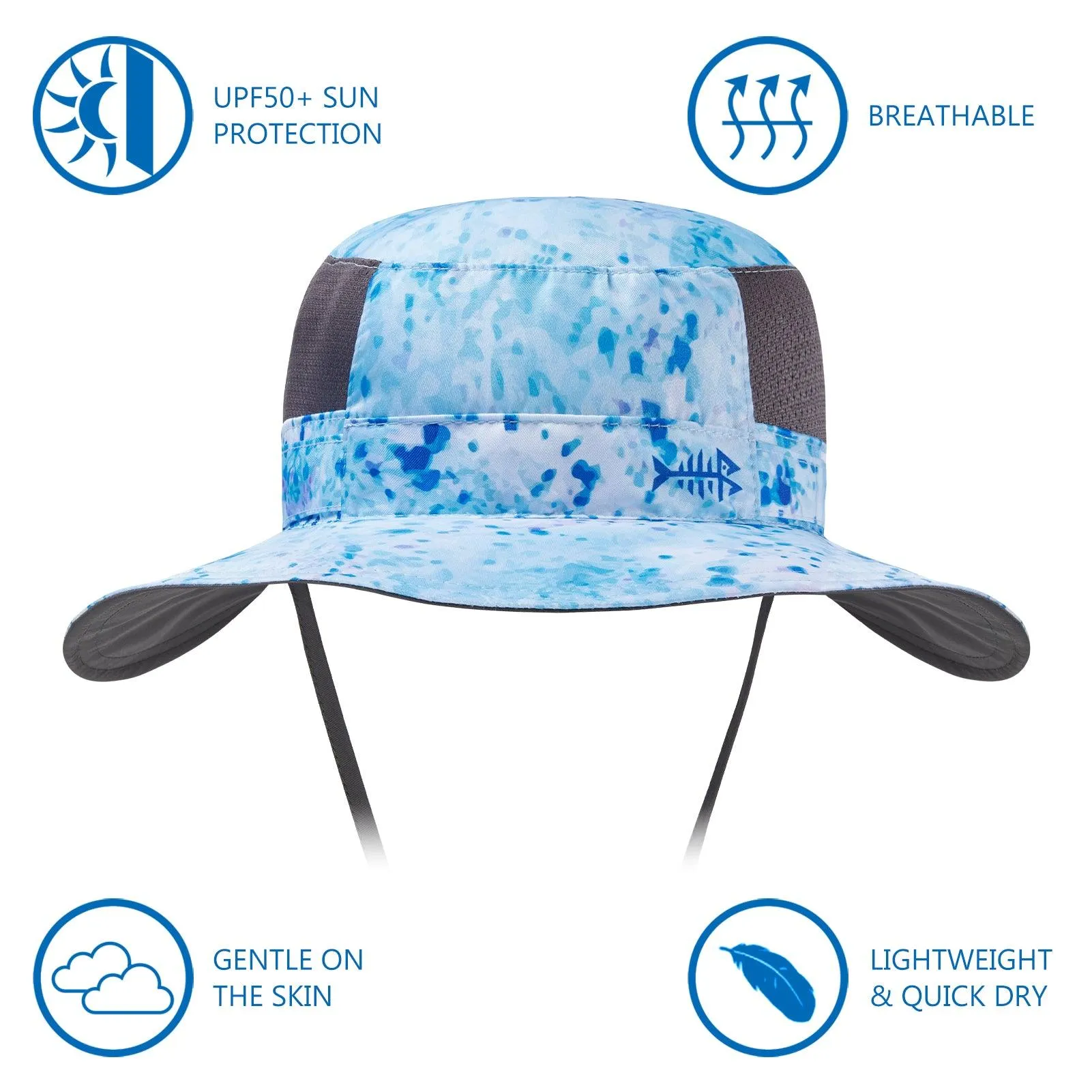 Unisex UPF 50  Wide Brim Bucket Hat with Detachable Neck Flap FH02
