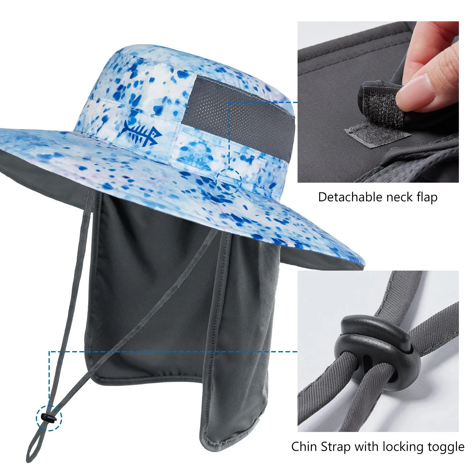 Unisex UPF 50  Wide Brim Bucket Hat with Detachable Neck Flap FH02
