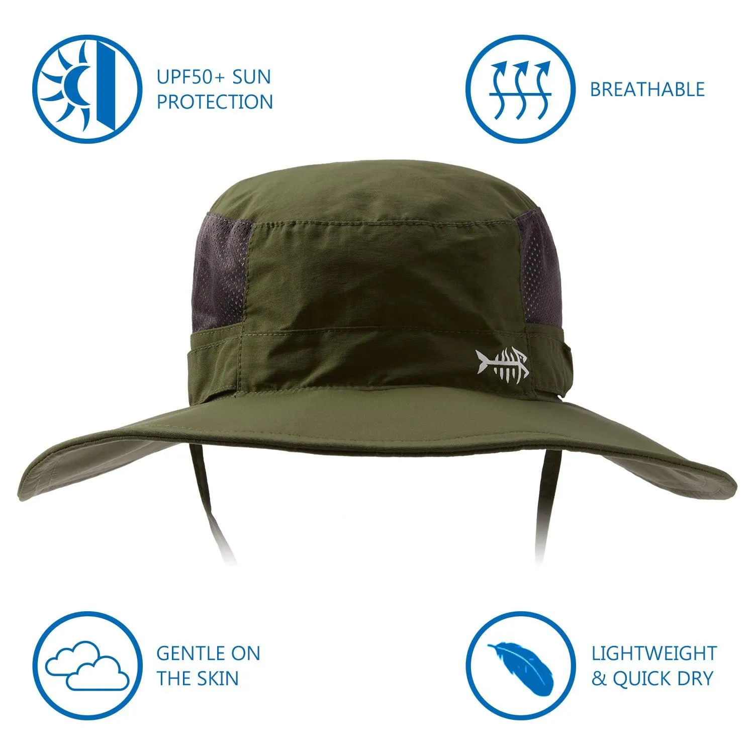 Unisex UPF 50  Wide Brim Bucket Hat with Detachable Neck Flap FH02