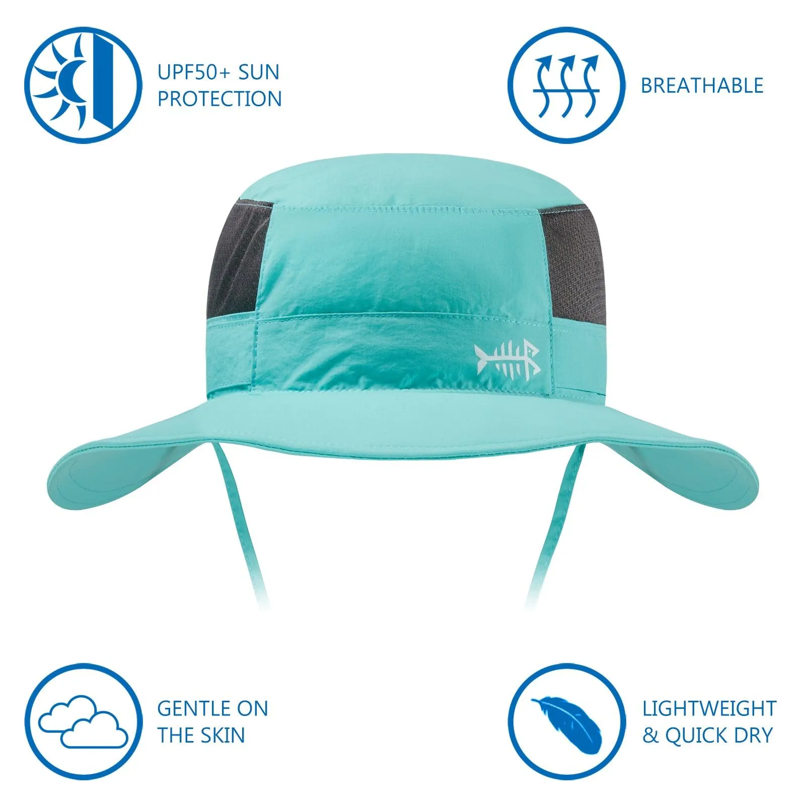 Unisex UPF 50  Wide Brim Bucket Hat with Detachable Neck Flap FH02