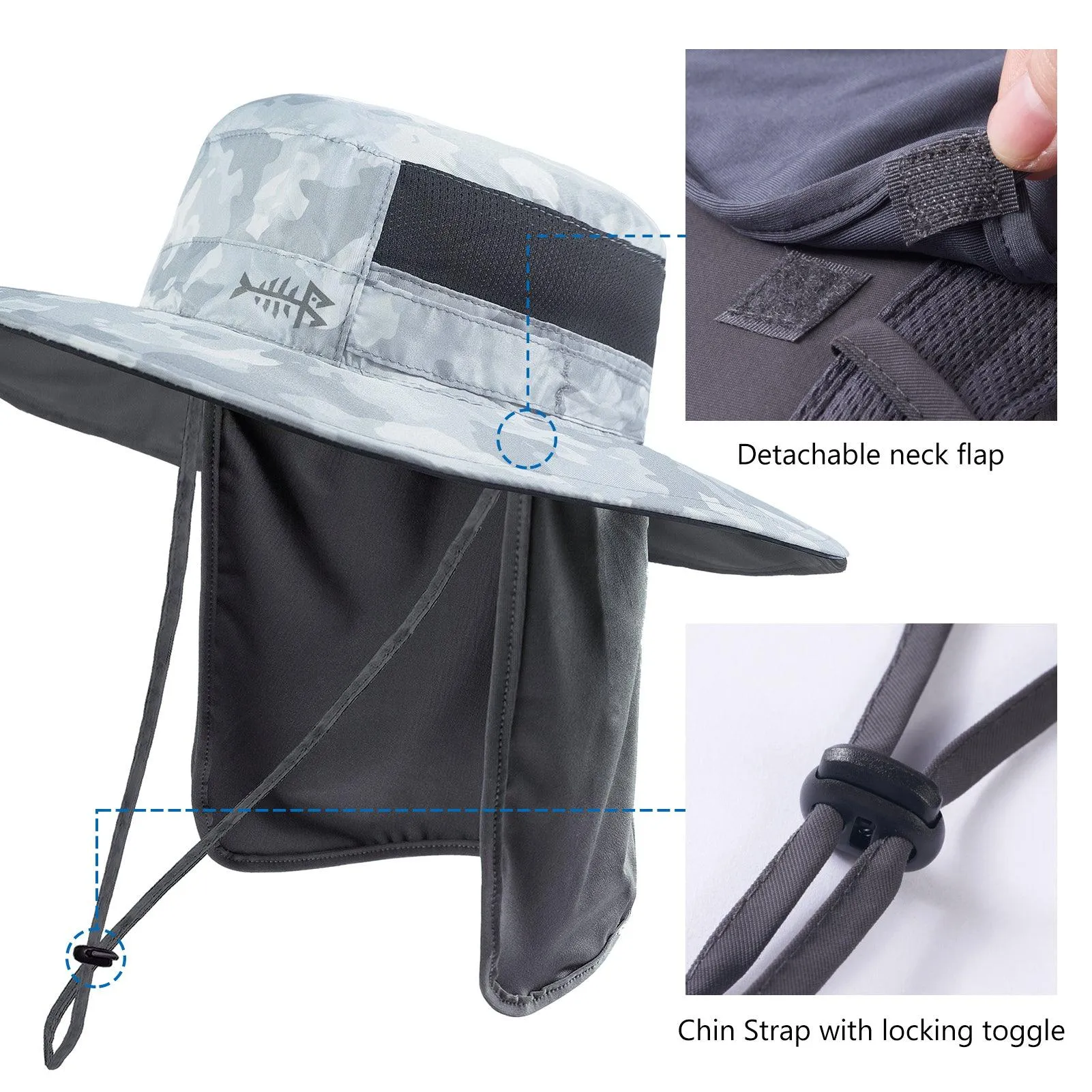 Unisex UPF 50  Wide Brim Bucket Hat with Detachable Neck Flap FH02
