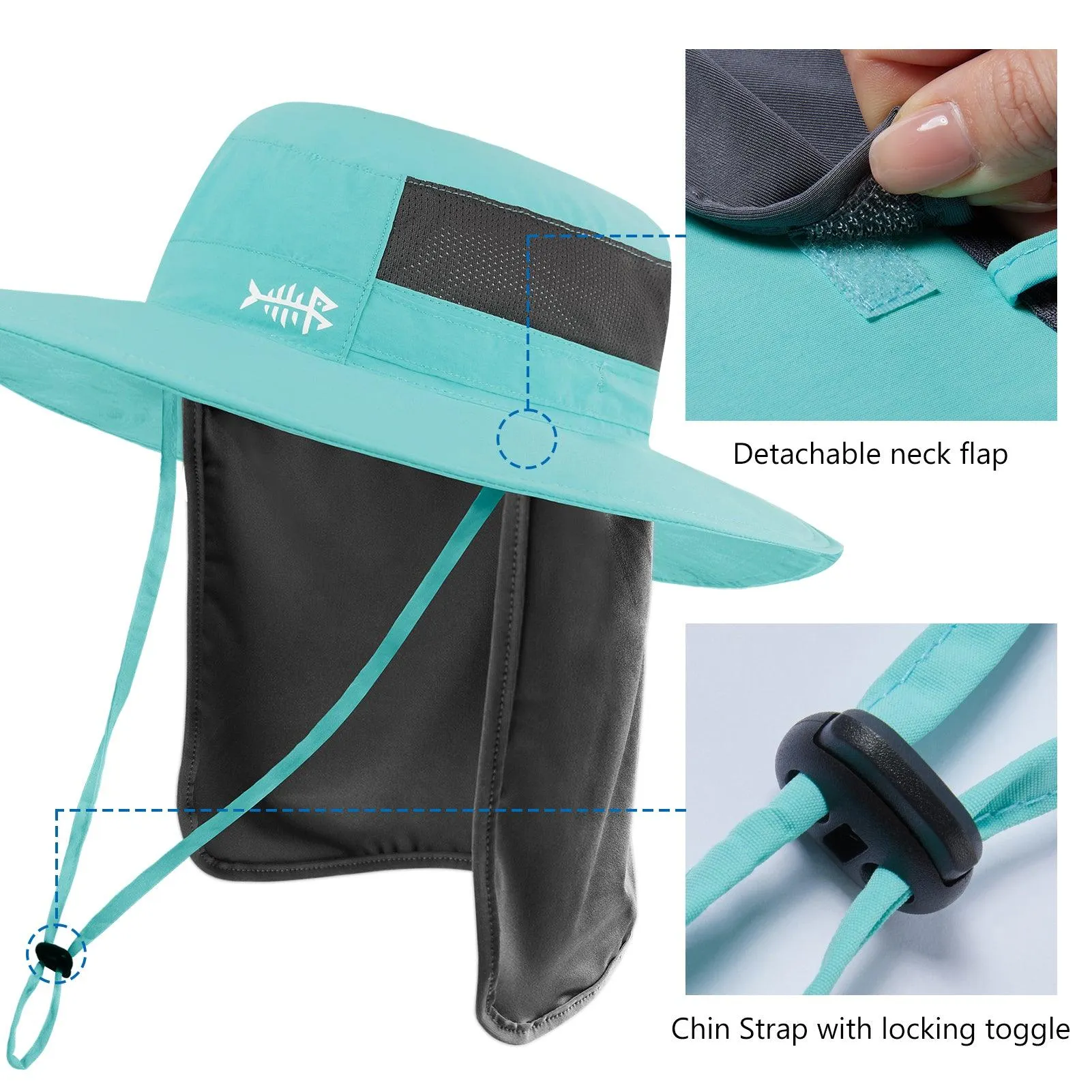 Unisex UPF 50  Wide Brim Bucket Hat with Detachable Neck Flap FH02