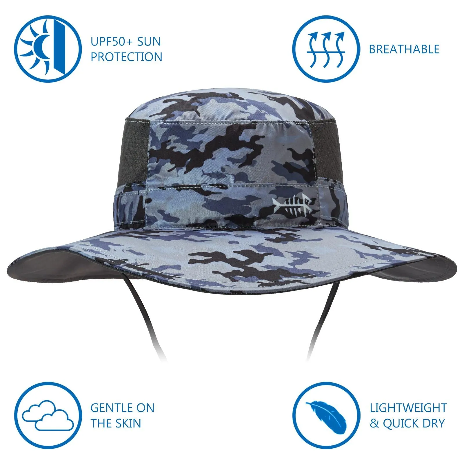 Unisex UPF 50  Wide Brim Bucket Hat with Detachable Neck Flap FH02