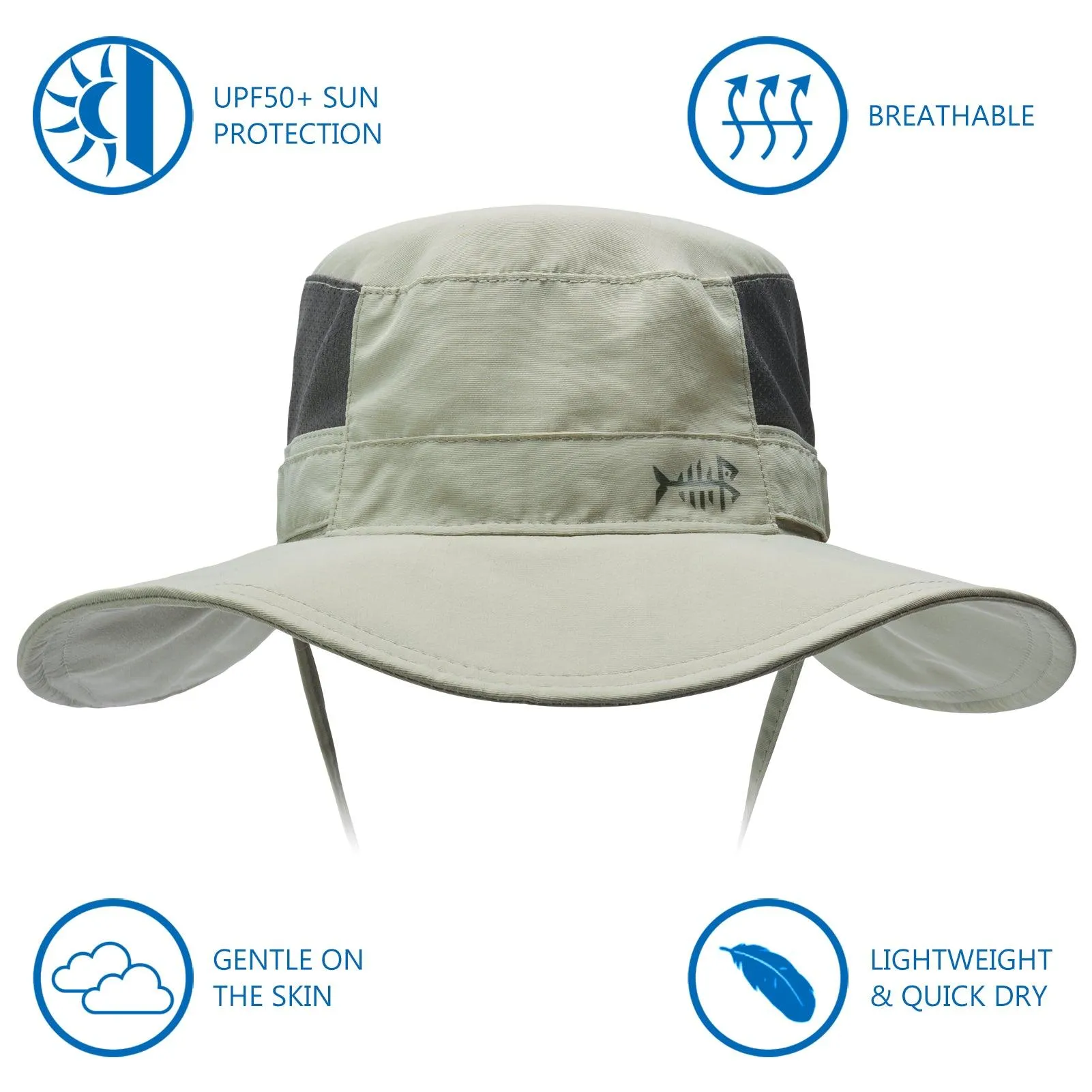 Unisex UPF 50  Wide Brim Bucket Hat with Detachable Neck Flap FH02