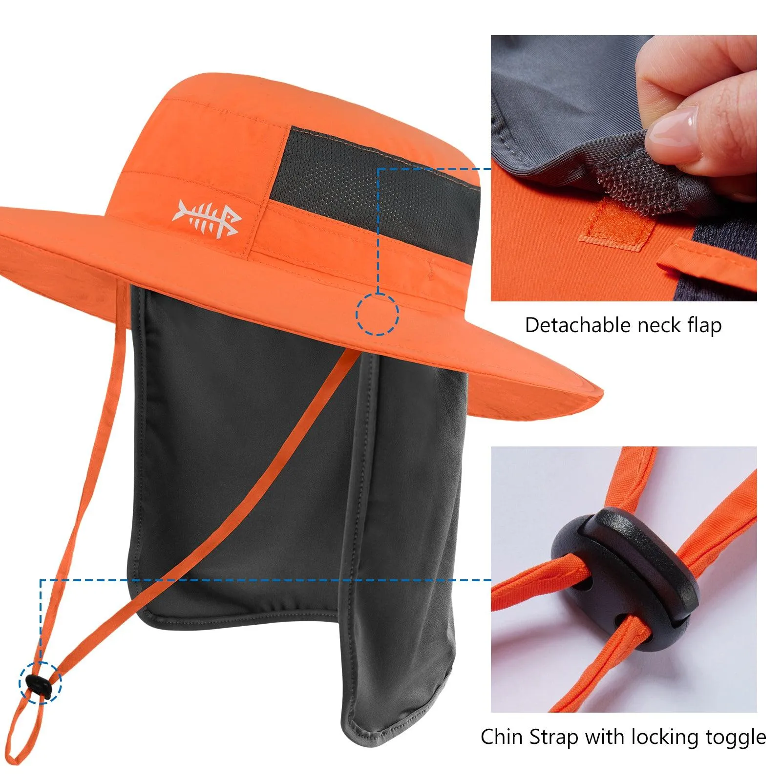 Unisex UPF 50  Wide Brim Bucket Hat with Detachable Neck Flap FH02