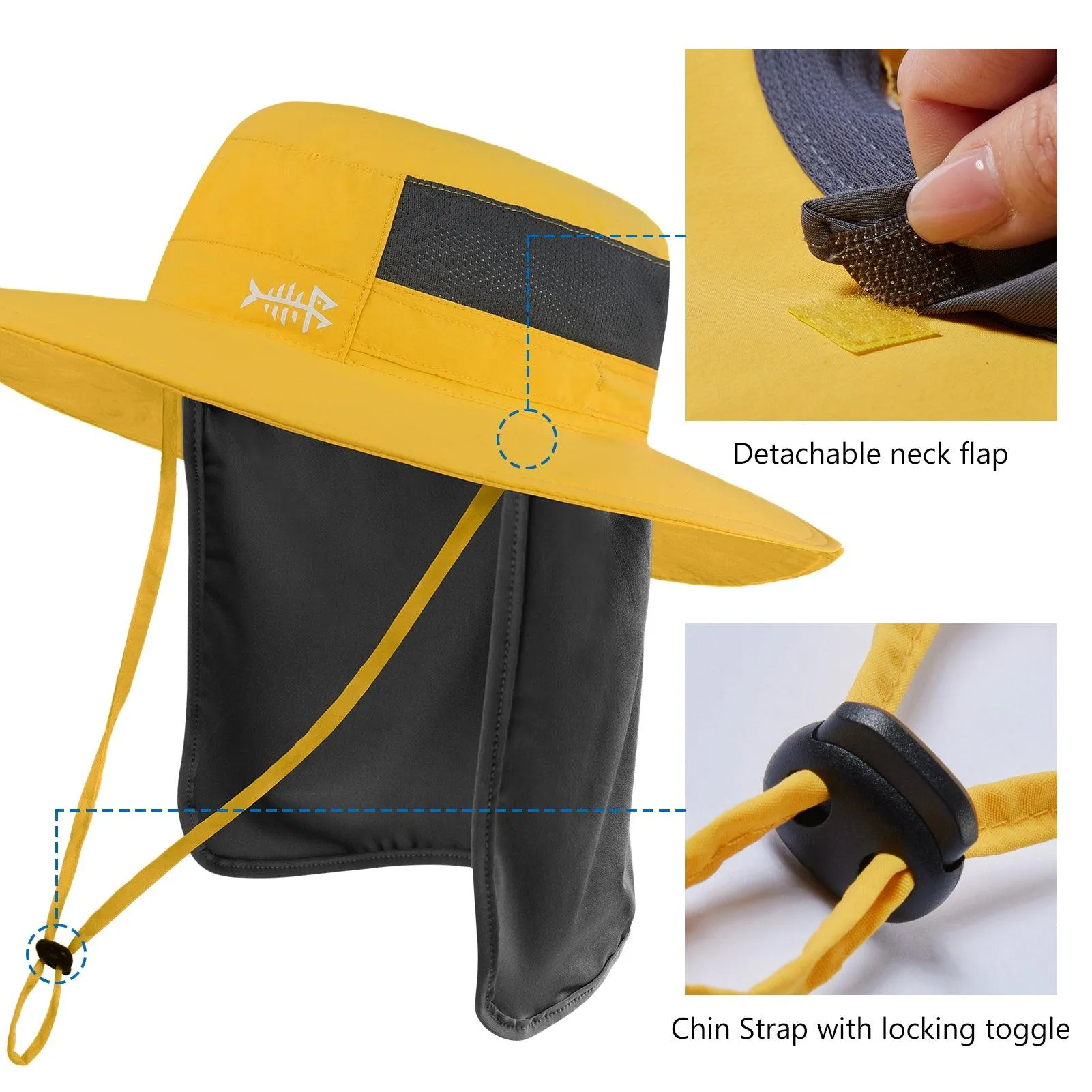 Unisex UPF 50  Wide Brim Bucket Hat with Detachable Neck Flap FH02