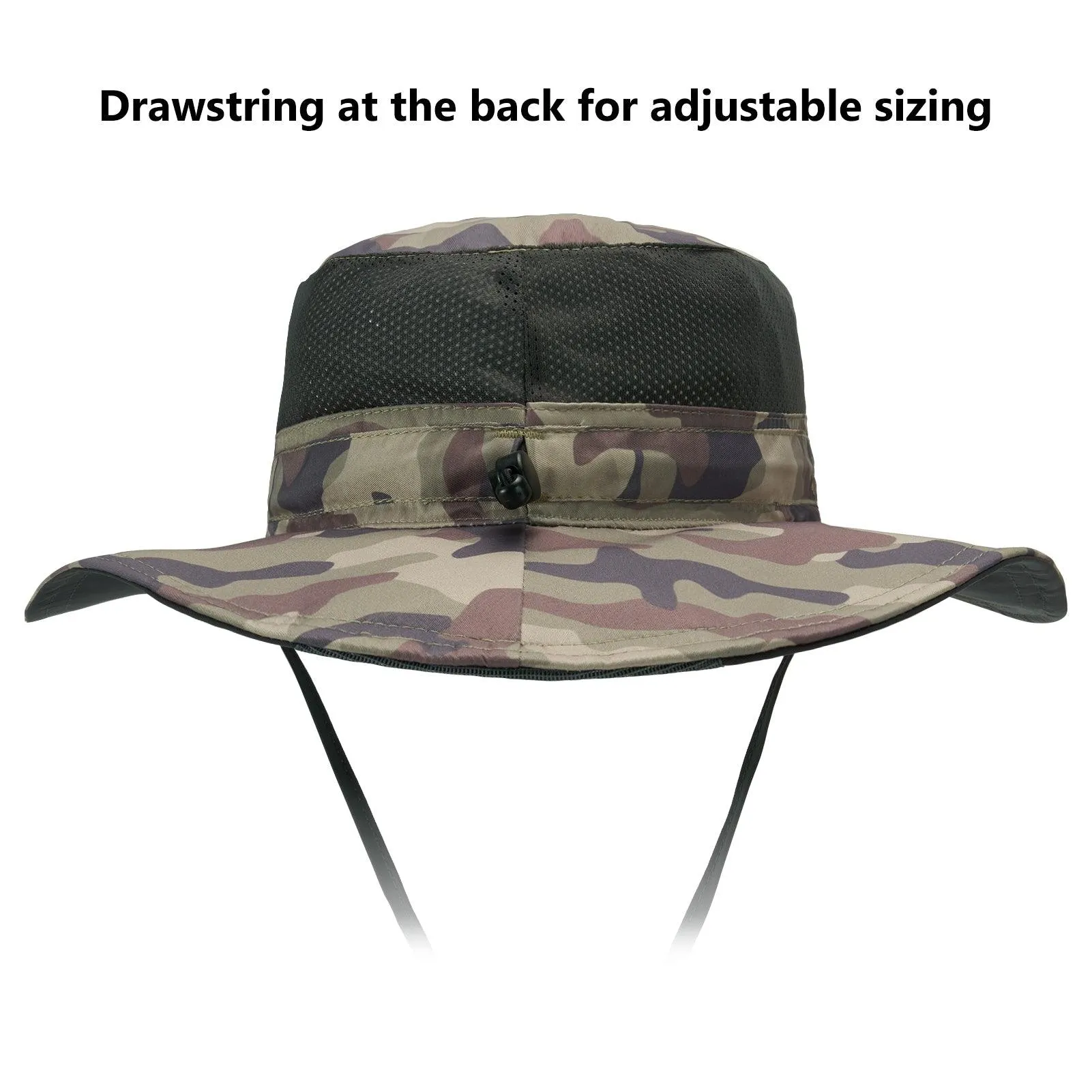 Unisex UPF 50  Wide Brim Bucket Hat with Detachable Neck Flap FH02