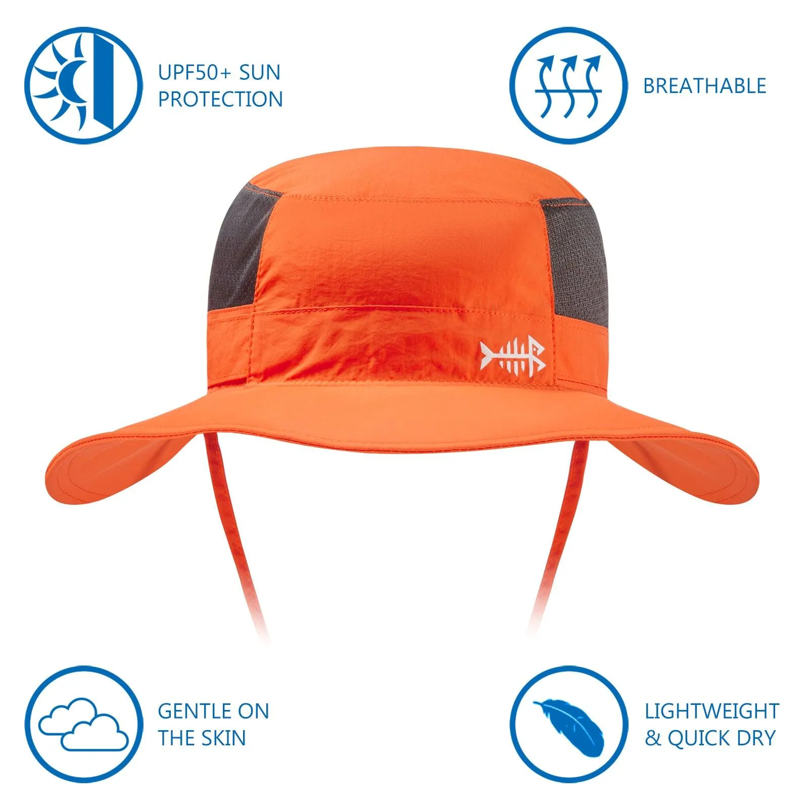 Unisex UPF 50  Wide Brim Bucket Hat with Detachable Neck Flap FH02