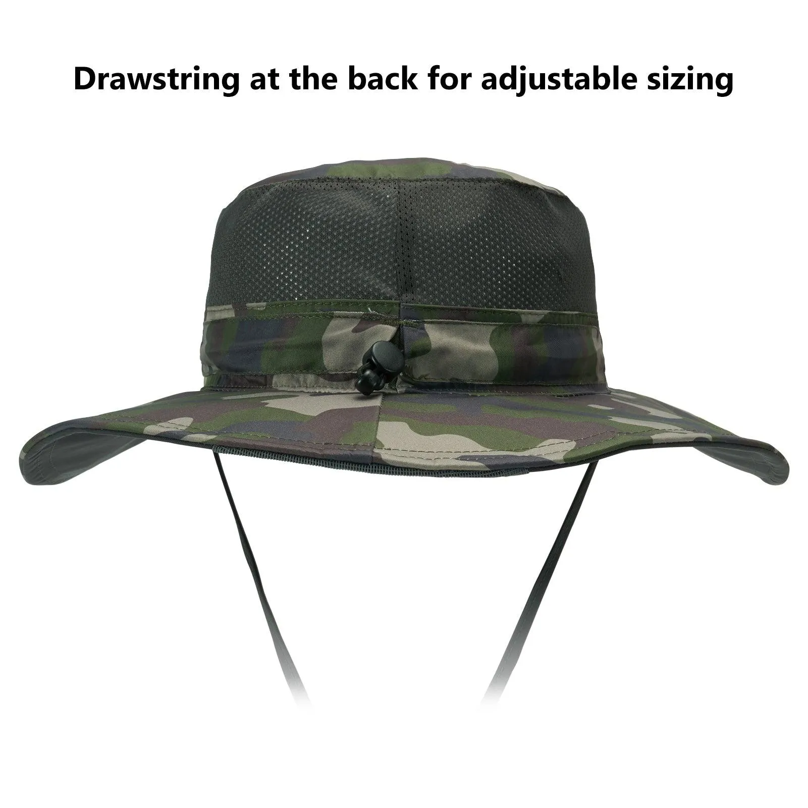 Unisex UPF 50  Wide Brim Bucket Hat with Detachable Neck Flap FH02