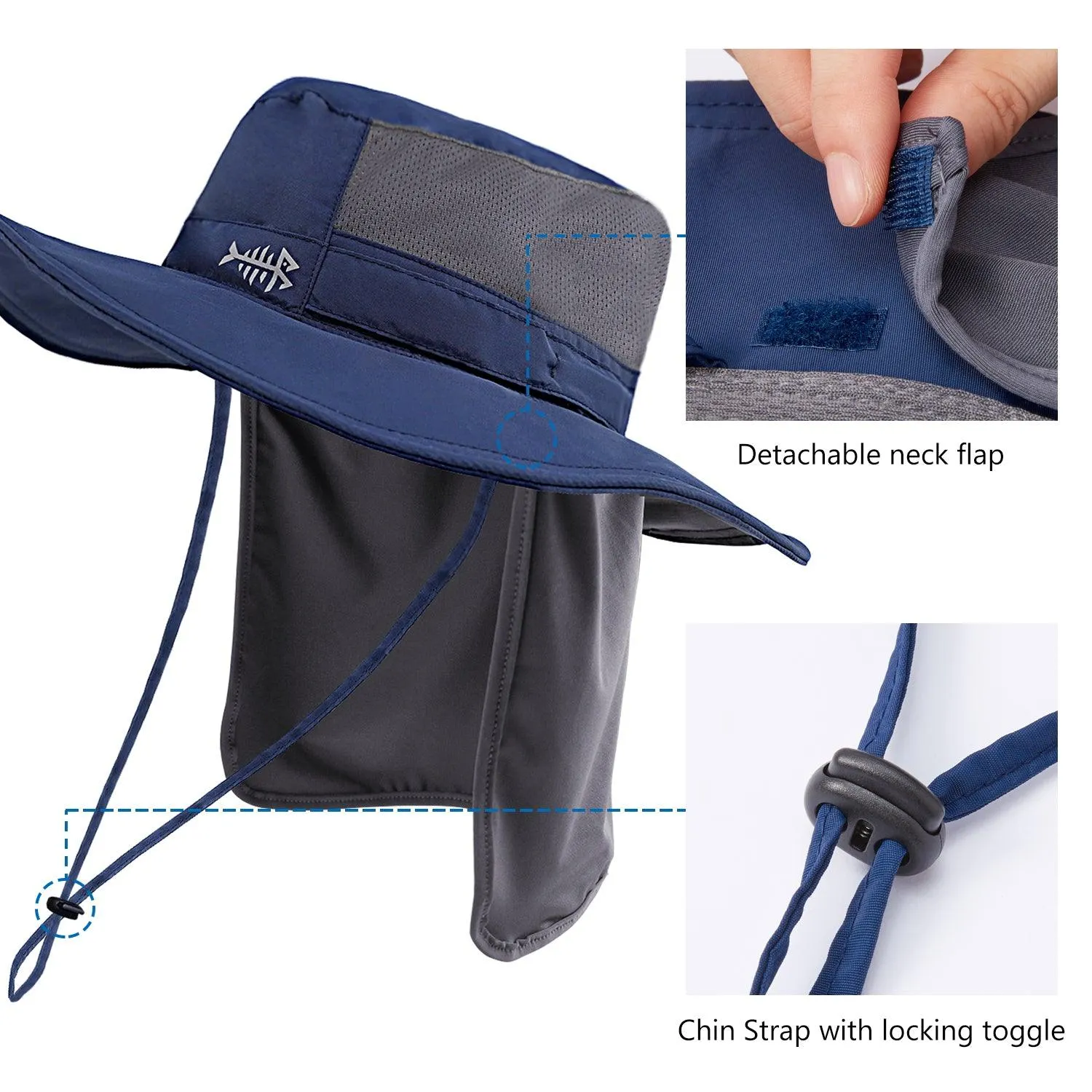 Unisex UPF 50  Wide Brim Bucket Hat with Detachable Neck Flap FH02