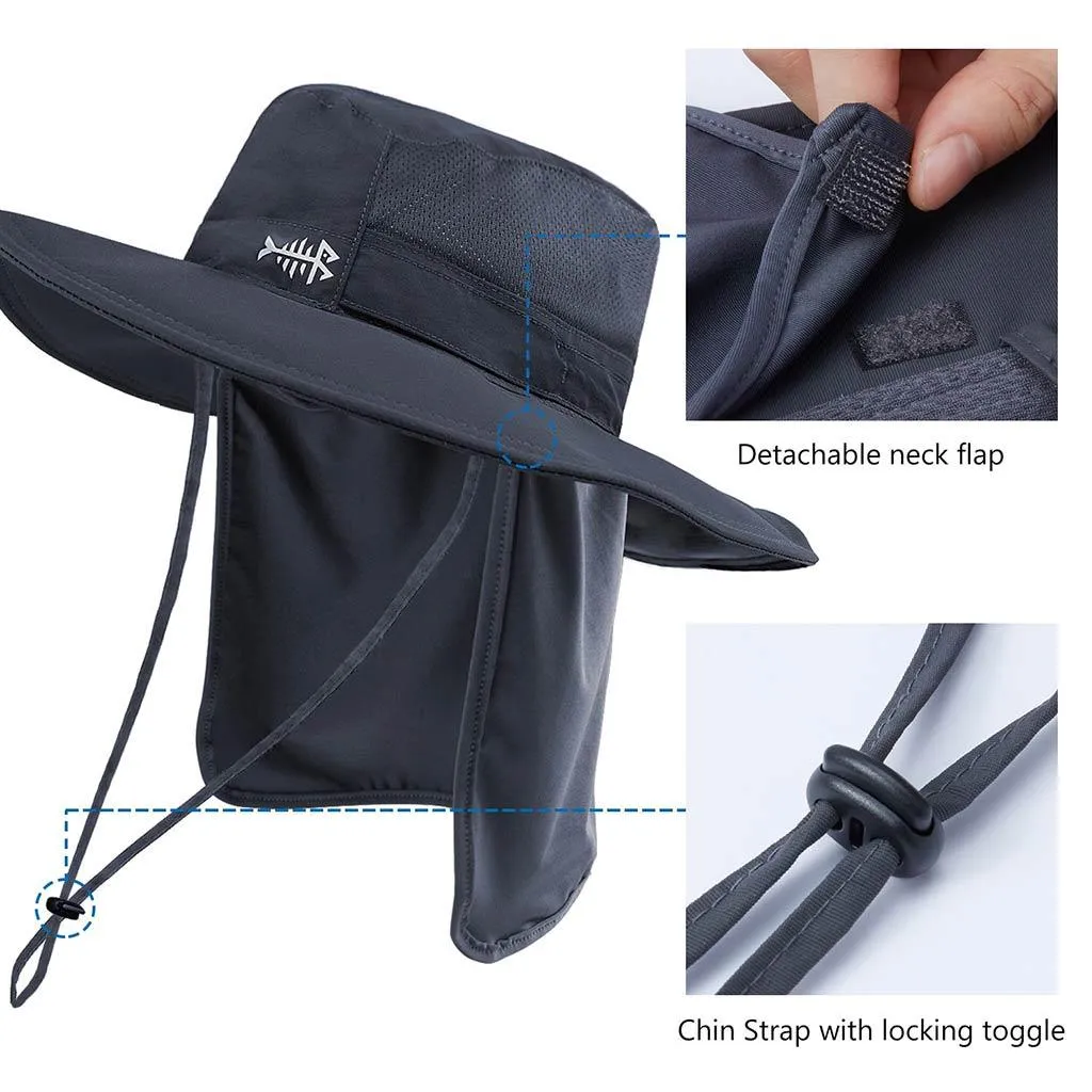 Unisex UPF 50  Wide Brim Bucket Hat with Detachable Neck Flap FH02