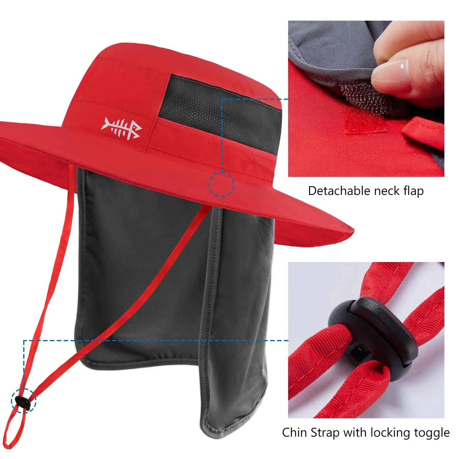 Unisex UPF 50  Wide Brim Bucket Hat with Detachable Neck Flap FH02
