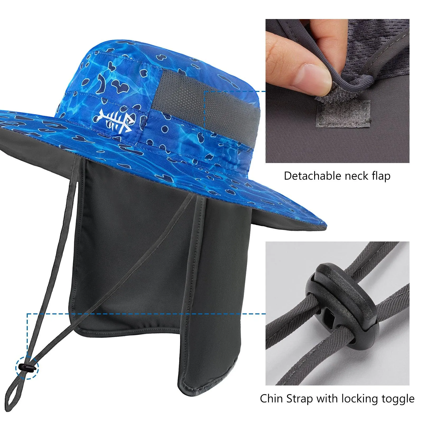 Unisex UPF 50  Wide Brim Bucket Hat with Detachable Neck Flap FH02