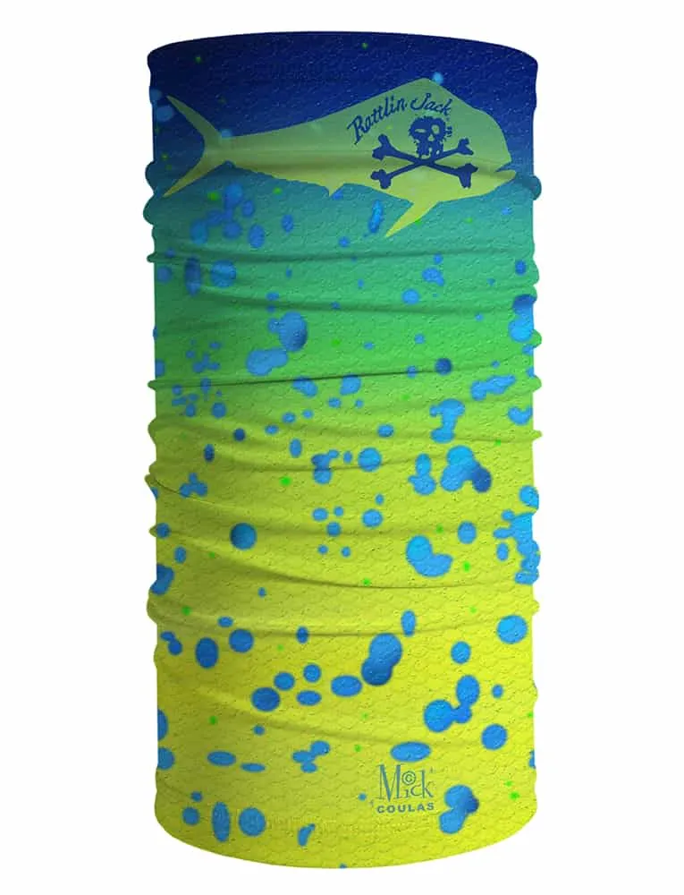Unisex UV Neck Gaiter UPF 50 Mahi Mahi Dorado design by Rattlin Jack | UV Sun Protection for Neck and Face | Moisture Wicking |