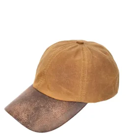 Waterproof Cotton Baseball Cap with Genuine Leather Peak and Adjustable Strap A19 Tan Antique