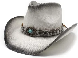 Western Straw Cowboy Hat for Women Men Wide Brim Summer Sun Hat Classic Cowgirl Hat with Belt Buckle for Travel