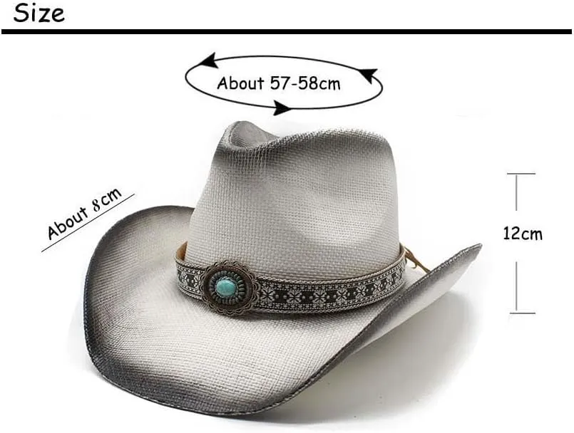Western Straw Cowboy Hat for Women Men Wide Brim Summer Sun Hat Classic Cowgirl Hat with Belt Buckle for Travel