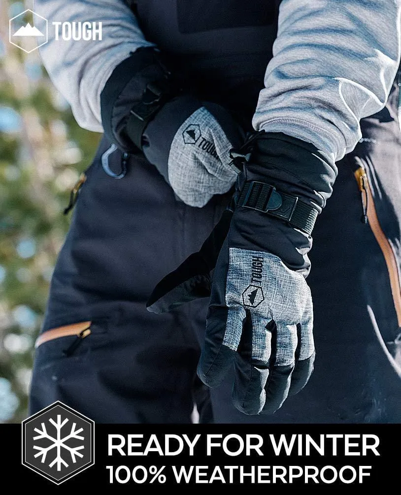 Winter Ski & Snow Gloves for Men & Women - Waterproof & Windproof Snowboard Gloves for Skiing, Snowboarding & Shoveling - With Wrist Leashes, Nylon Shell, Thermal Insulation & Synthetic Leather Palm
