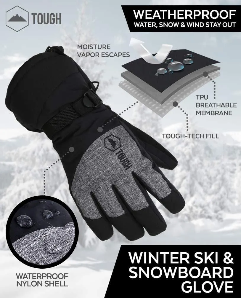 Winter Ski & Snow Gloves for Men & Women - Waterproof & Windproof Snowboard Gloves for Skiing, Snowboarding & Shoveling - With Wrist Leashes, Nylon Shell, Thermal Insulation & Synthetic Leather Palm