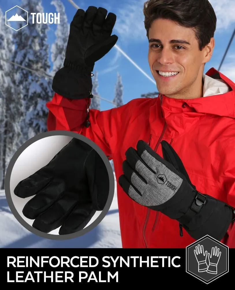 Winter Ski & Snow Gloves for Men & Women - Waterproof & Windproof Snowboard Gloves for Skiing, Snowboarding & Shoveling - With Wrist Leashes, Nylon Shell, Thermal Insulation & Synthetic Leather Palm
