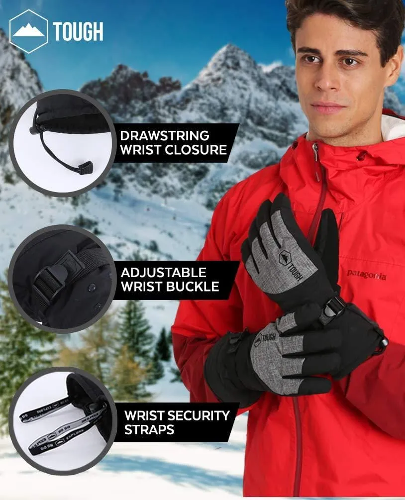 Winter Ski & Snow Gloves for Men & Women - Waterproof & Windproof Snowboard Gloves for Skiing, Snowboarding & Shoveling - With Wrist Leashes, Nylon Shell, Thermal Insulation & Synthetic Leather Palm