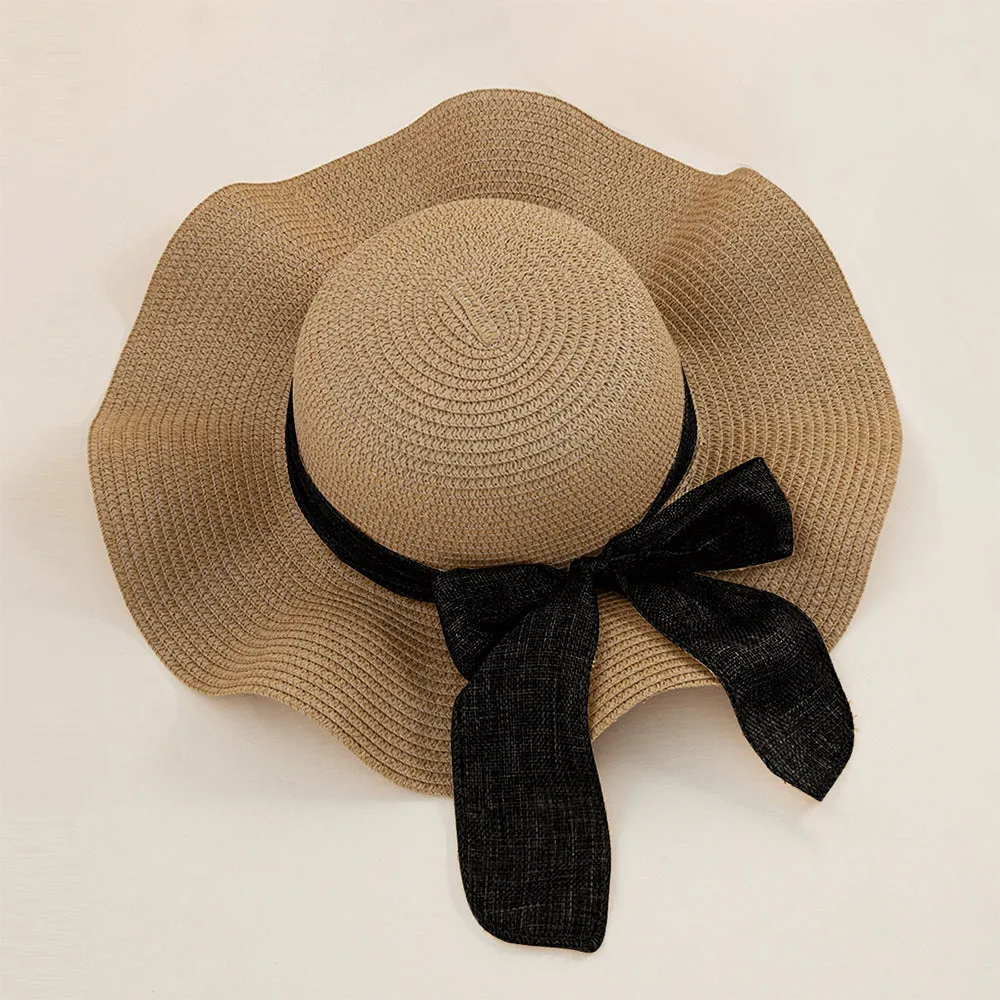 Women Straw Hat Beach Wide Brim Bow-Knot Floppy Folding Sun Hat