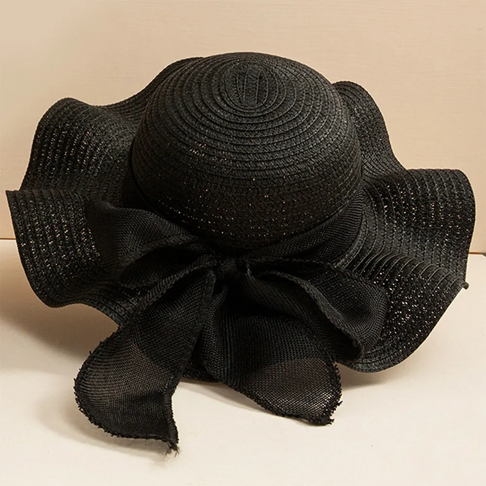 Women Straw Hat Beach Wide Brim Bow-Knot Floppy Folding Sun Hat